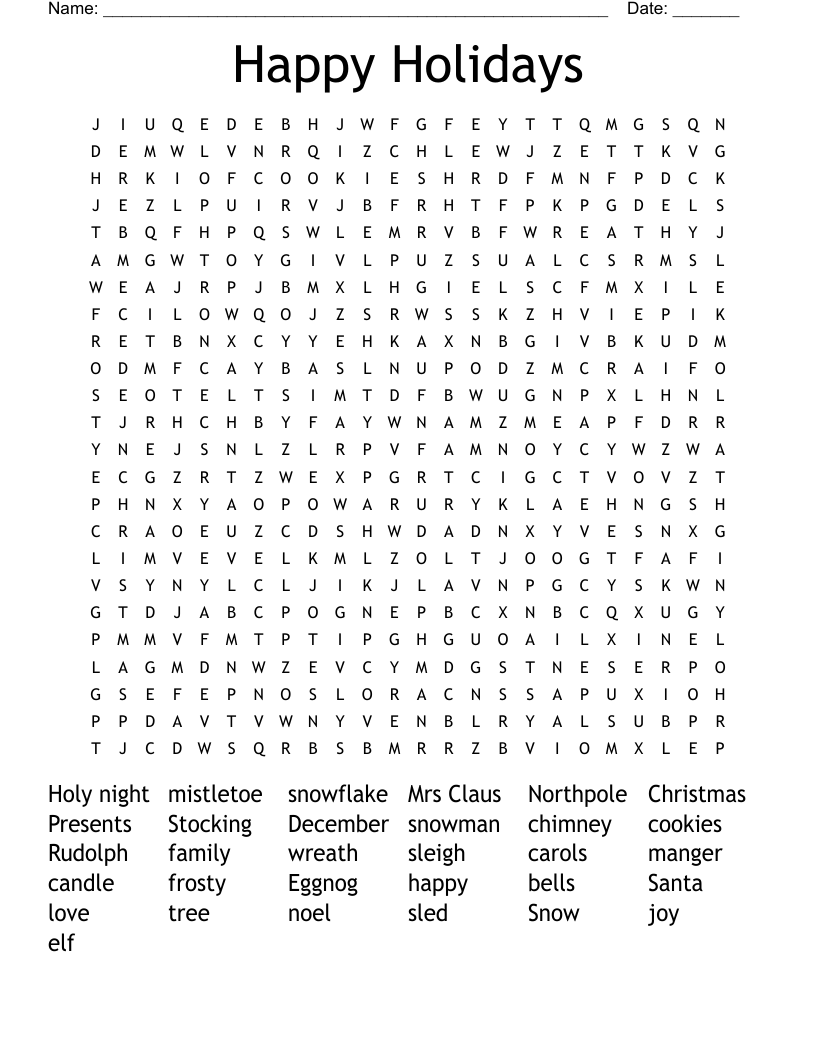 Happy Holidays Word Search
