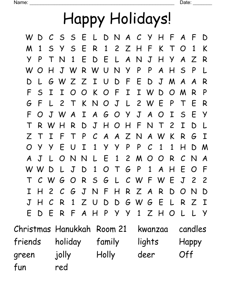 Happy Holidays! Word Search
