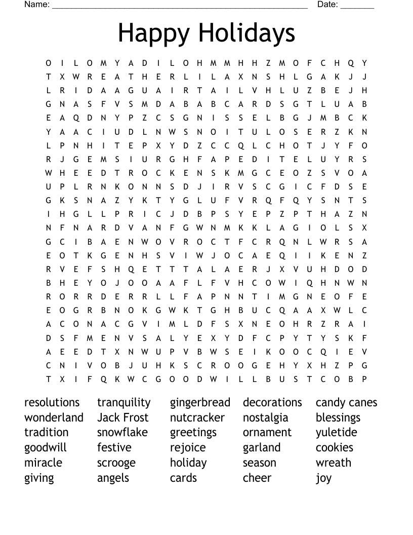 Happy Holidays Word Search