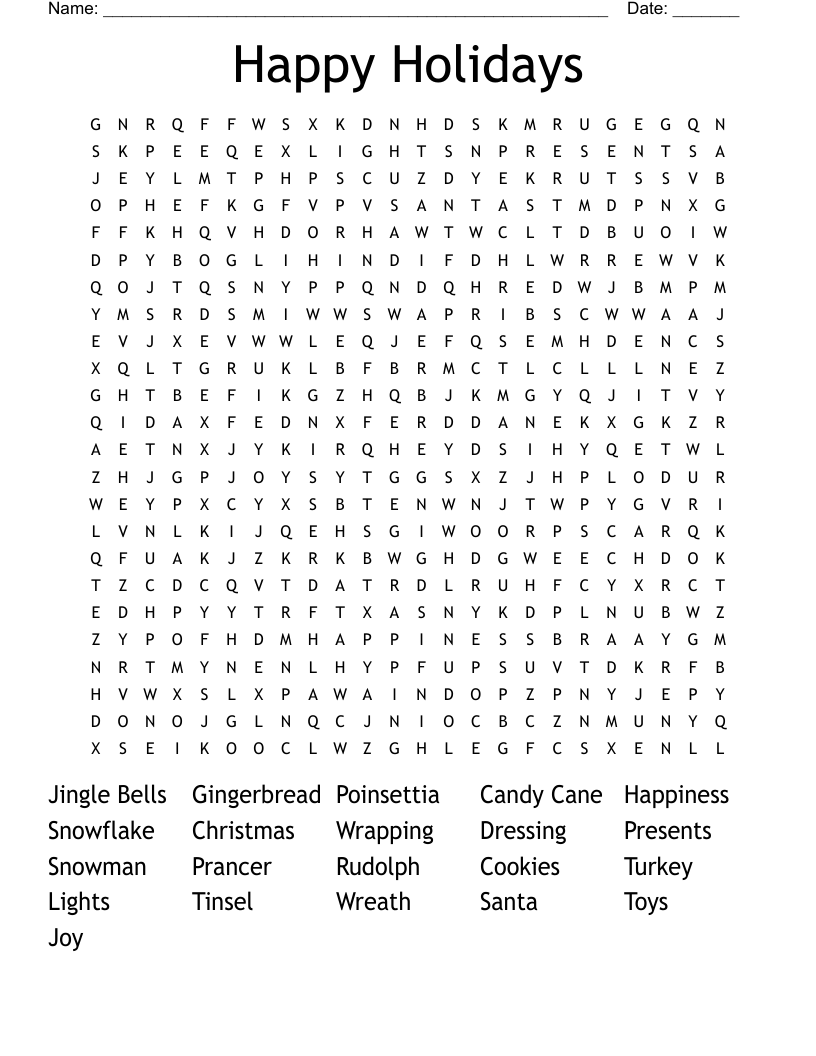 Happy Holidays Word Search
