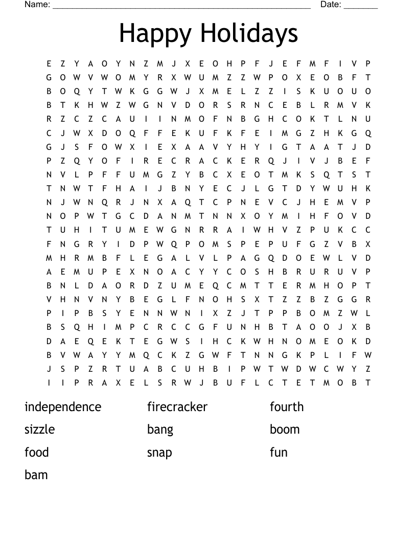 Happy Holidays Word Search