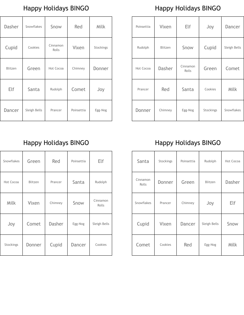 Happy Holidays BINGO