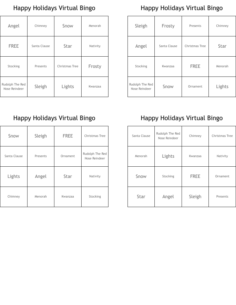 Happy Holidays Virtual Bingo