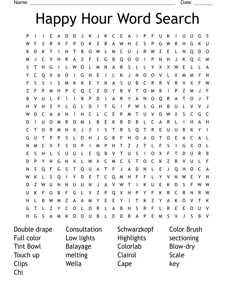 Happy Hour Word Search