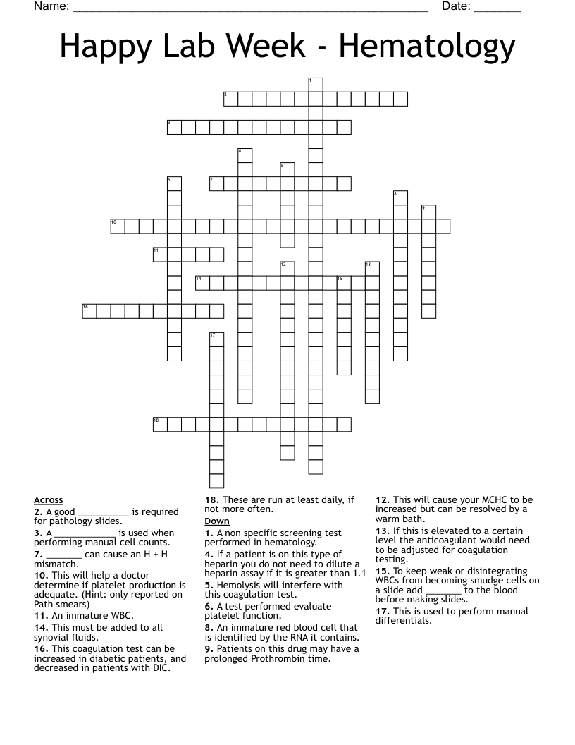 Happy Lab Week - Hematology Crossword