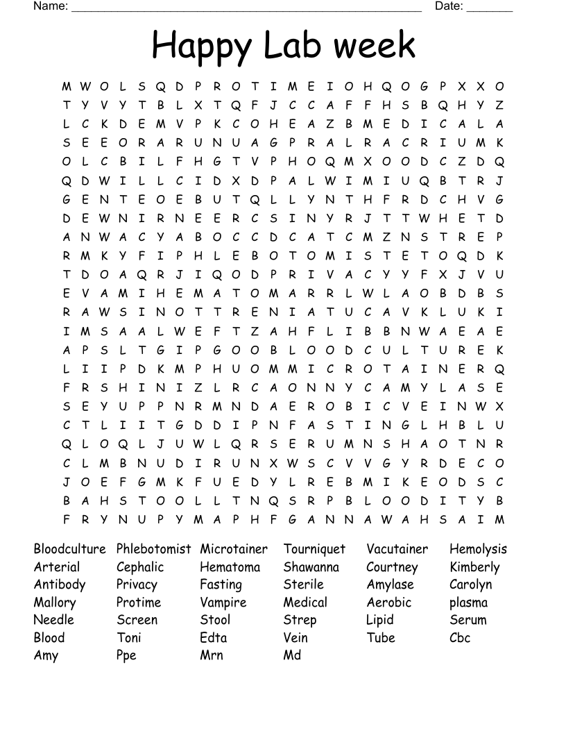 Happy Lab week Word Search