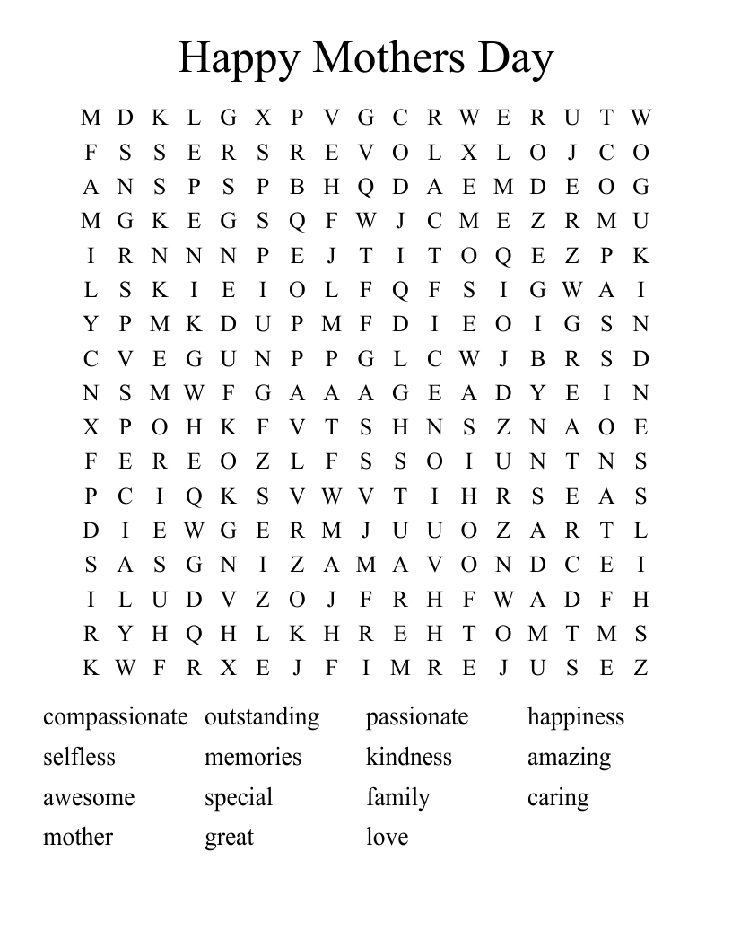 Happy Mothers Day Word Search