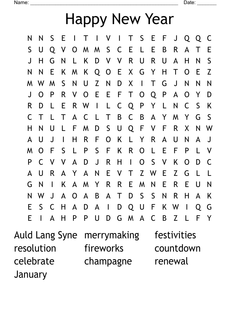 Happy New Year Word Search
