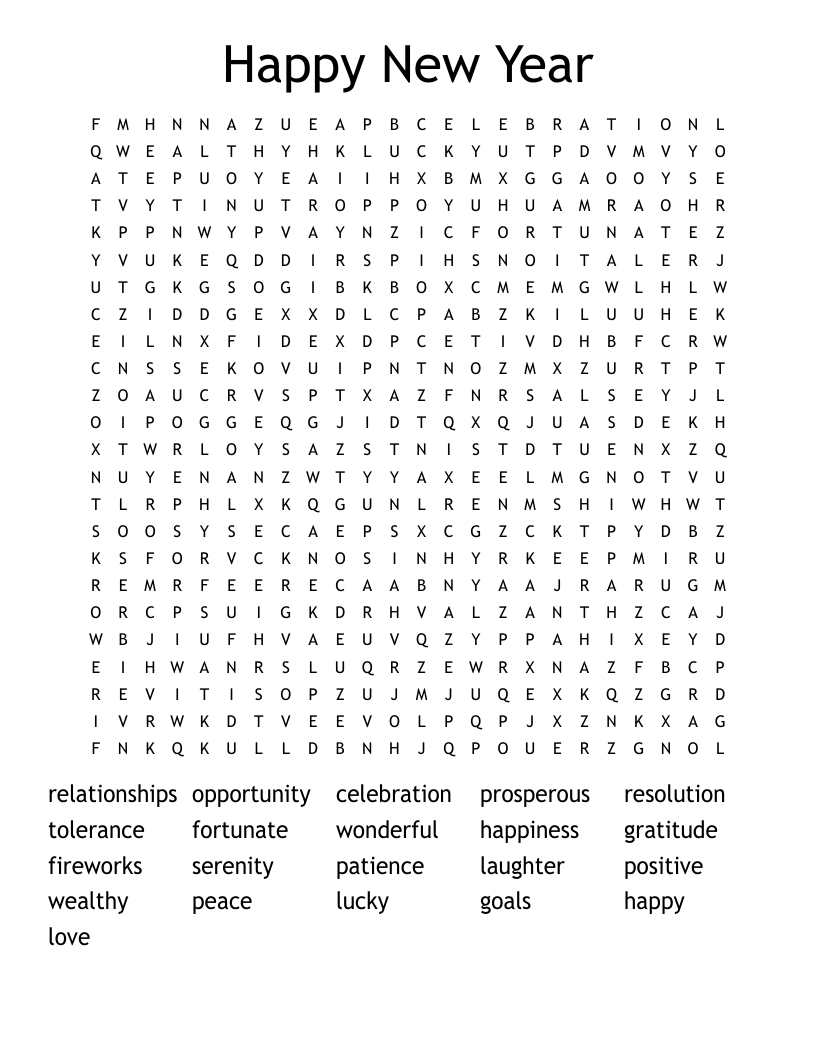 Happy New Year Word Search