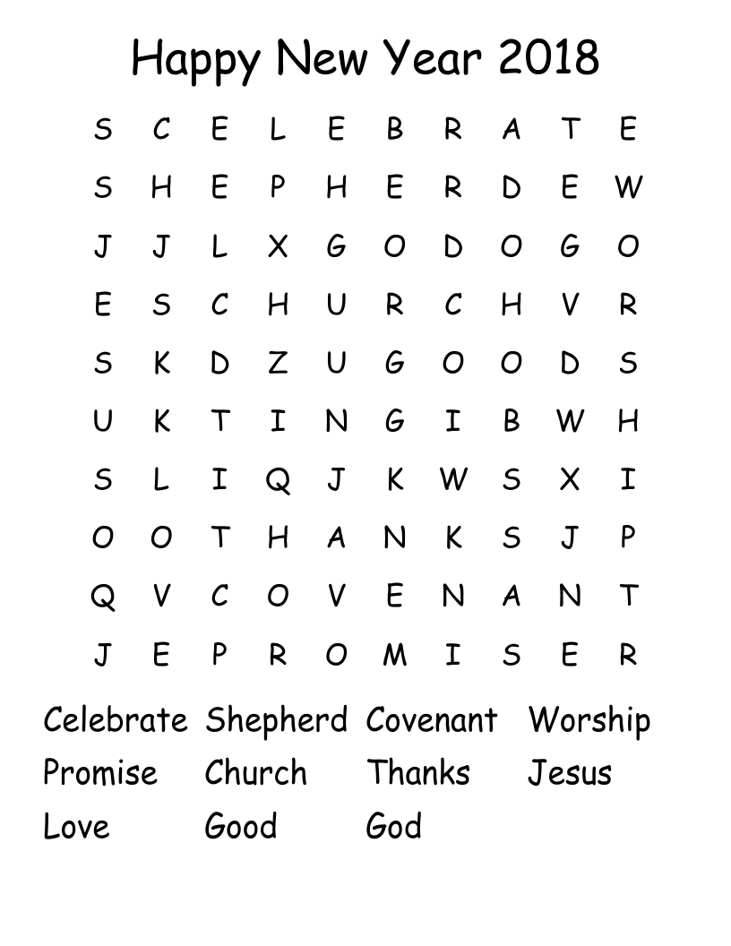 Happy New Year 2018 Word Search