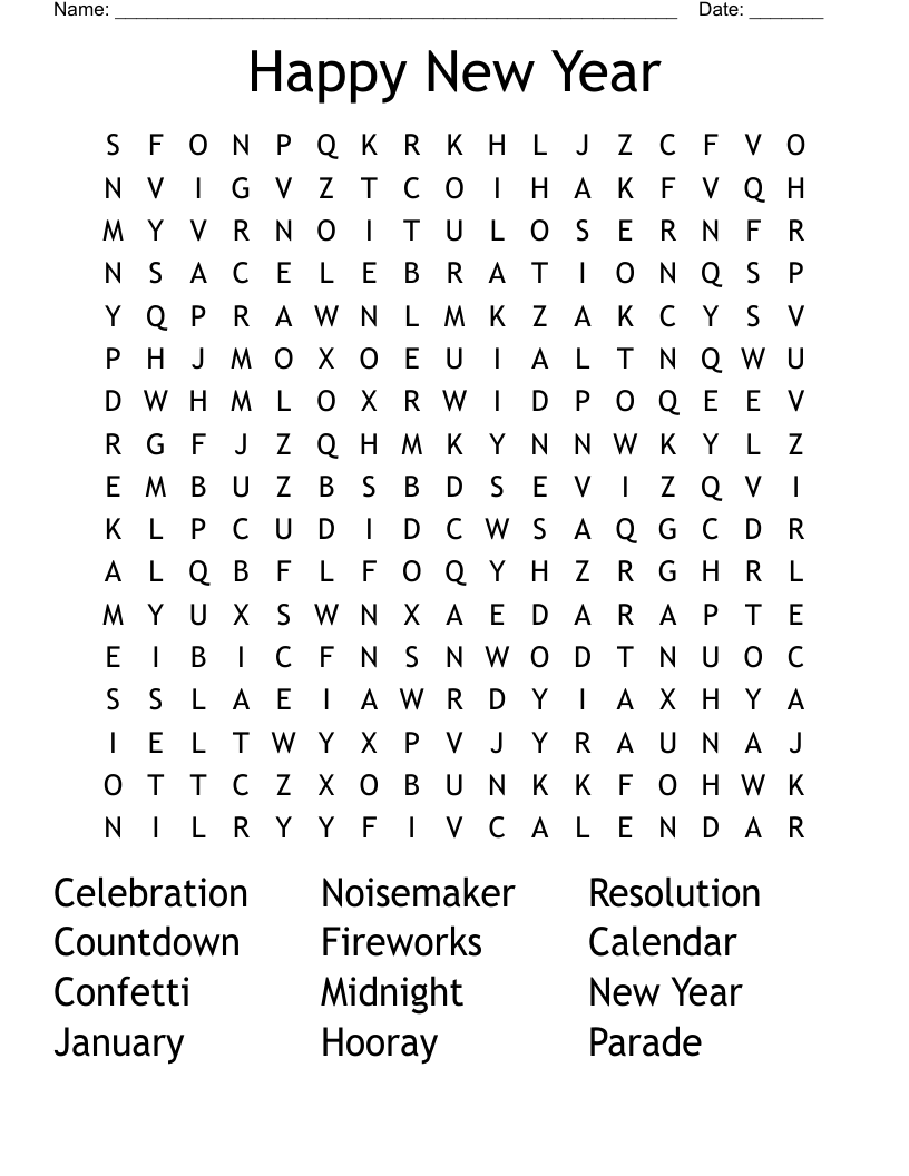 Happy New Year Word Search