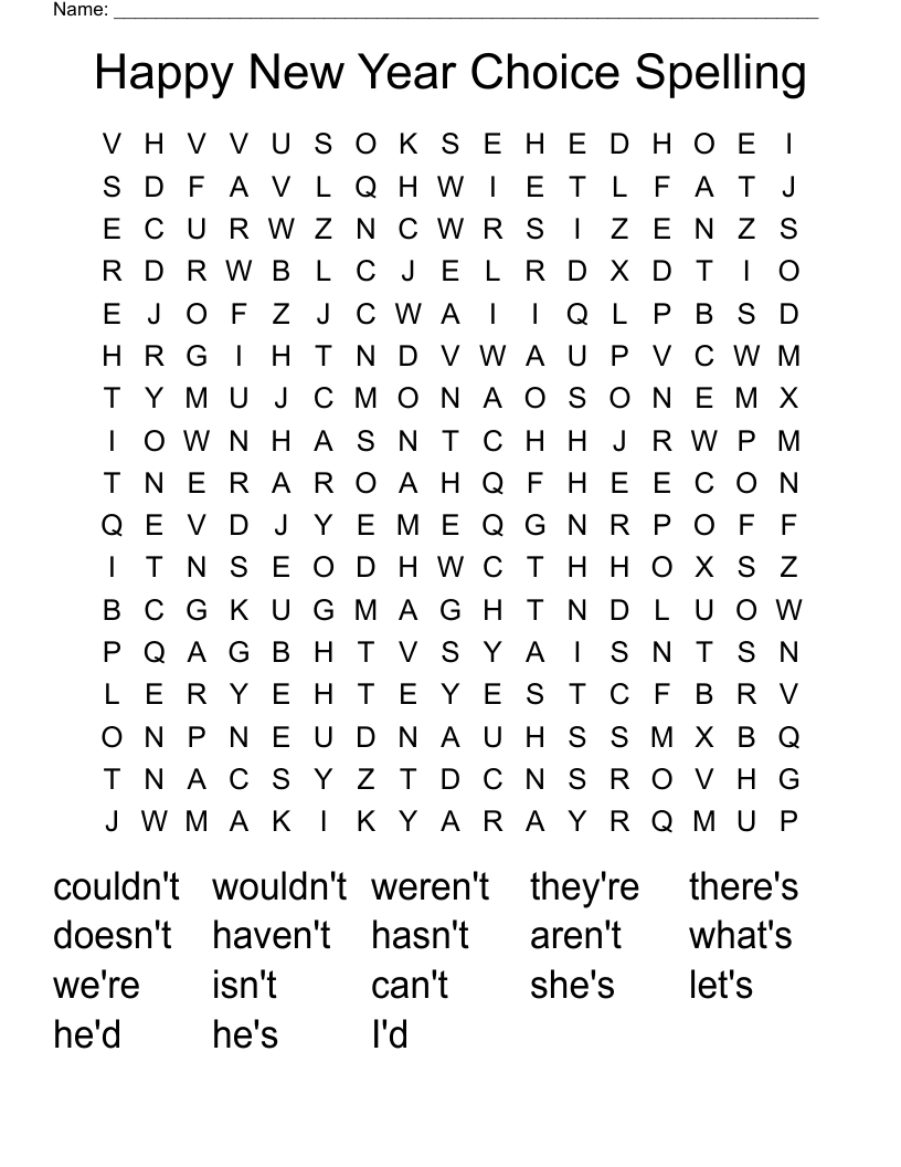 Happy New Year Choice Spelling Word Search