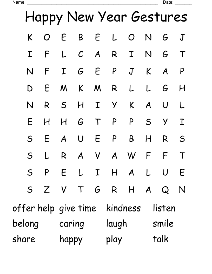 Happy New Year Gestures Word Search