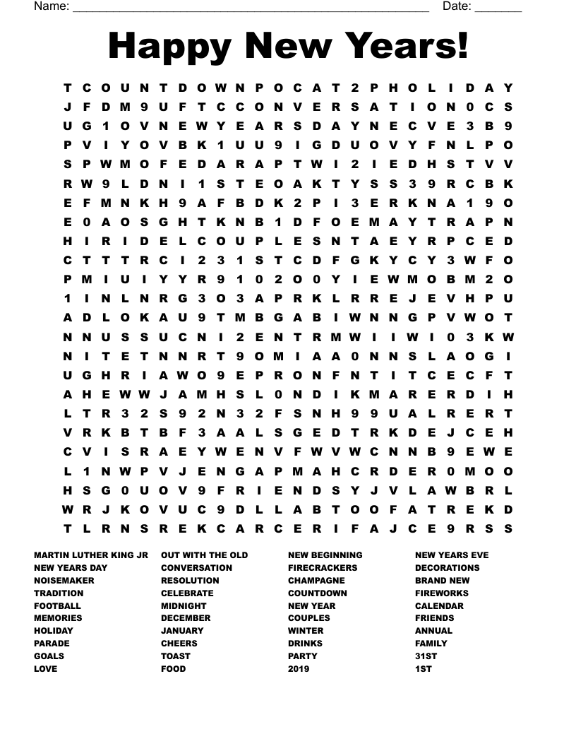 Happy New Years! Word Search