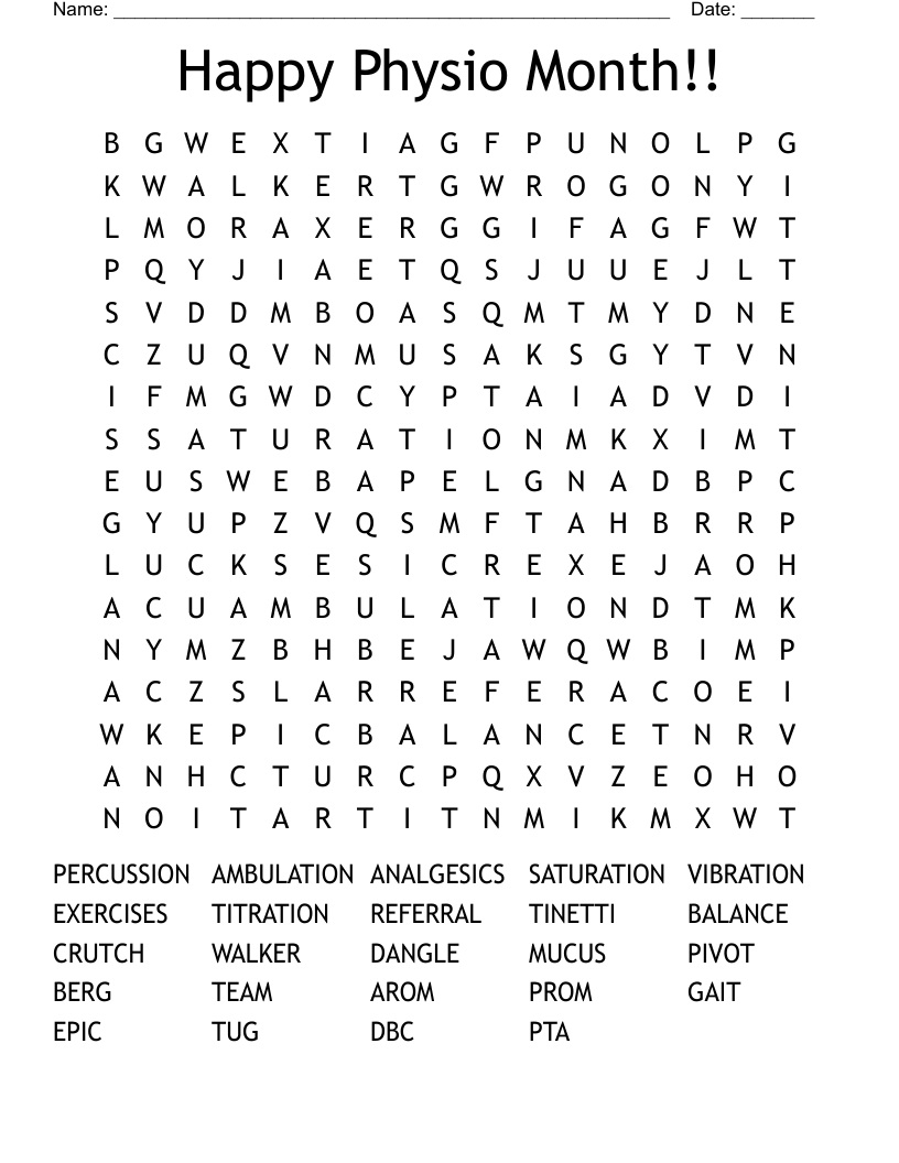 Happy Physio Month!! Word Search