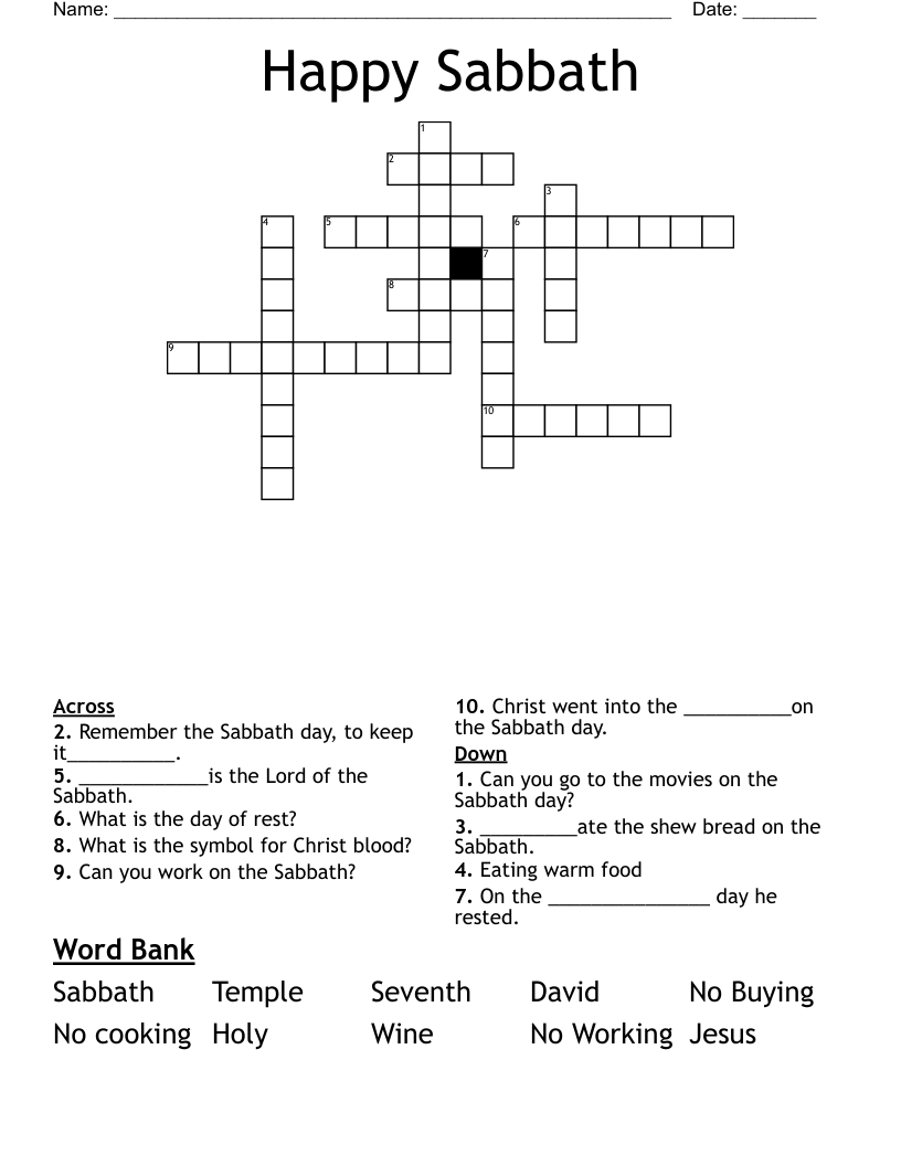 Happy Sabbath  Crossword