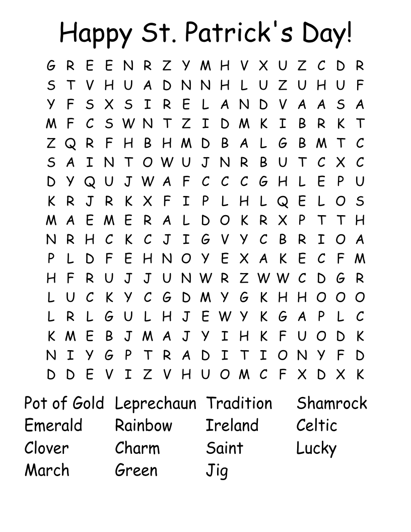 Happy St. Patrick's Day! Word Search