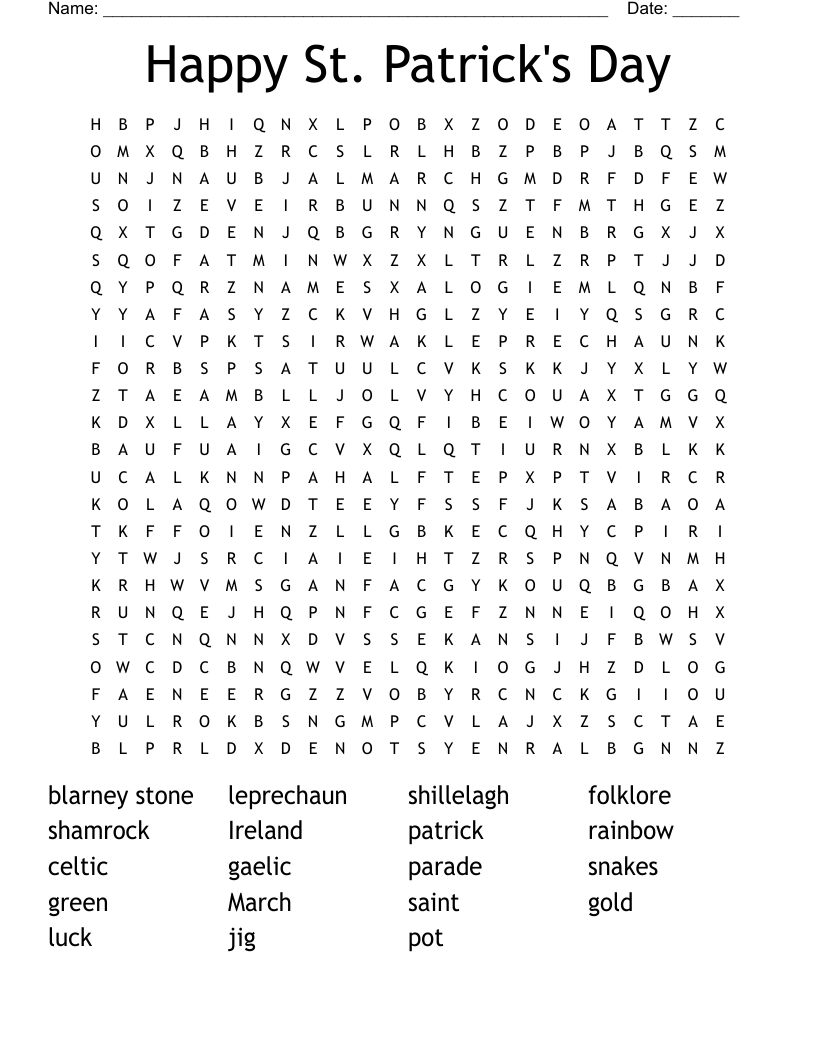 Happy St. Patrick's Day Word Search