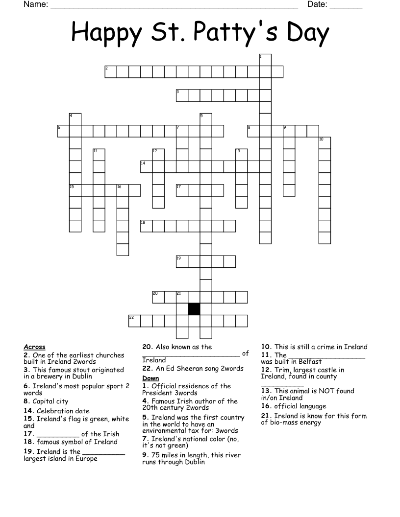 Happy St. Patty's Day  Crossword