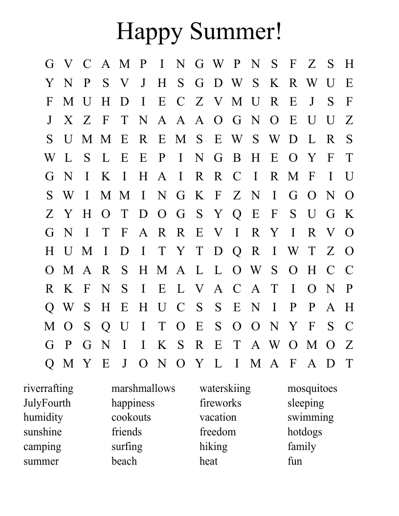 Happy Summer! Word Search