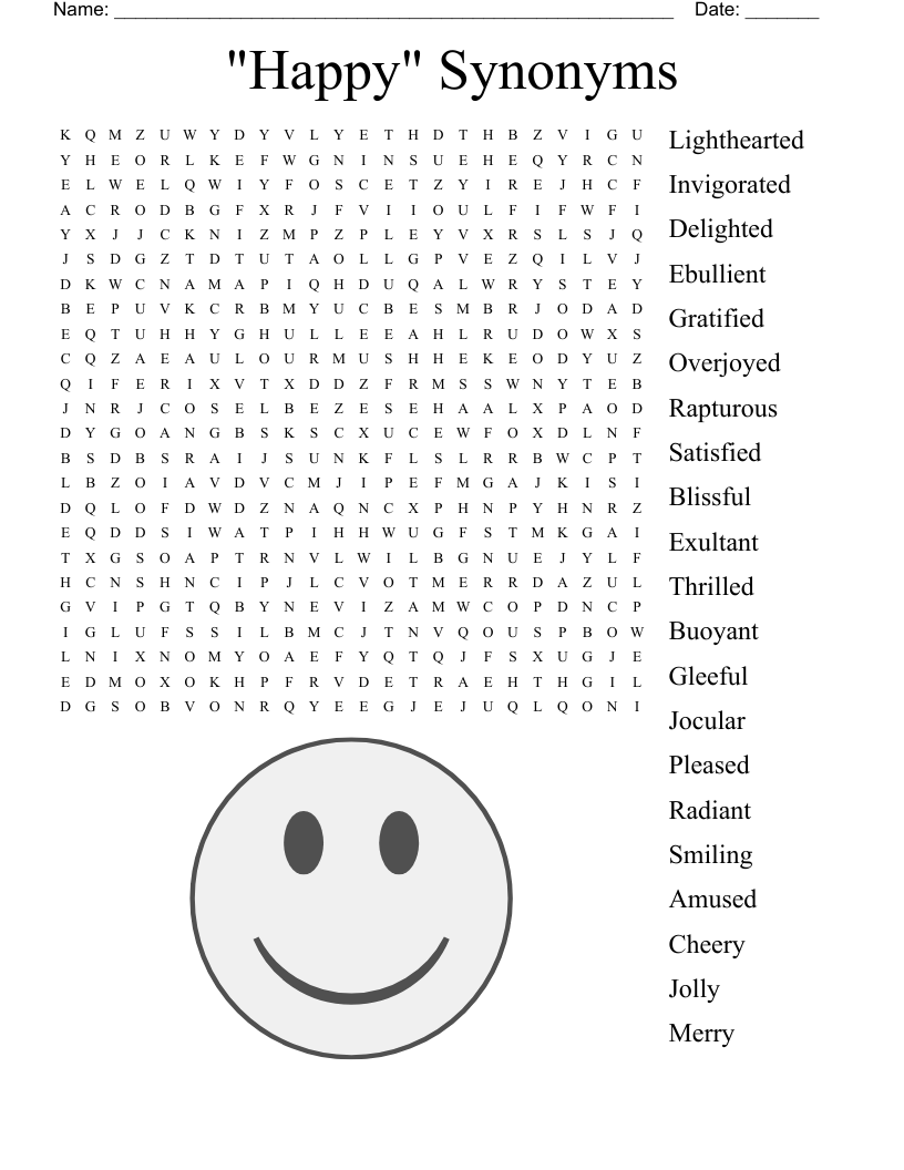 "Happy" Synonyms Word Search