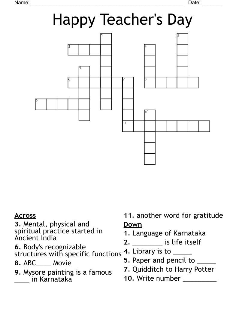 Happy Teacher's Day Crossword