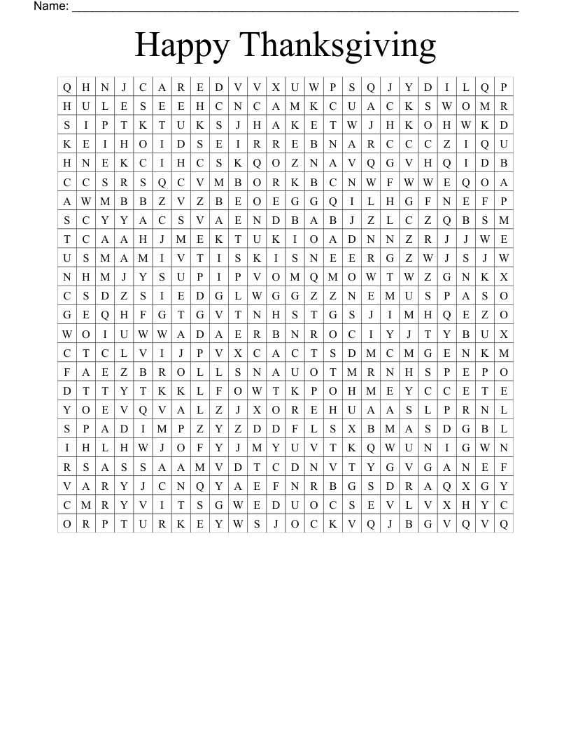 Happy Thanksgiving Word Search