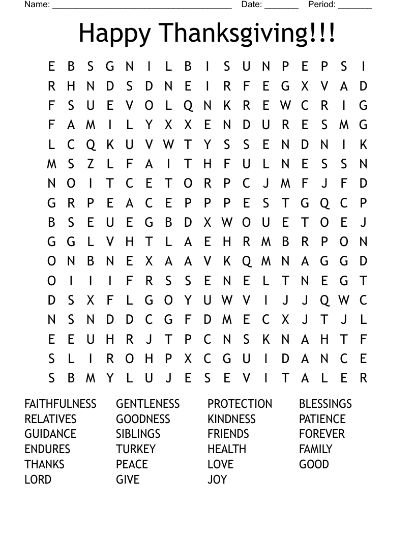 Happy Thanksgiving!!! Word Search