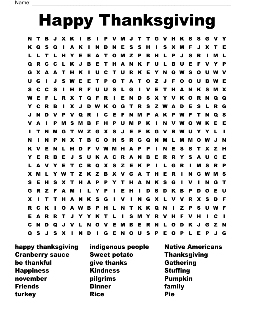 Happy Thanksgiving Word Search
