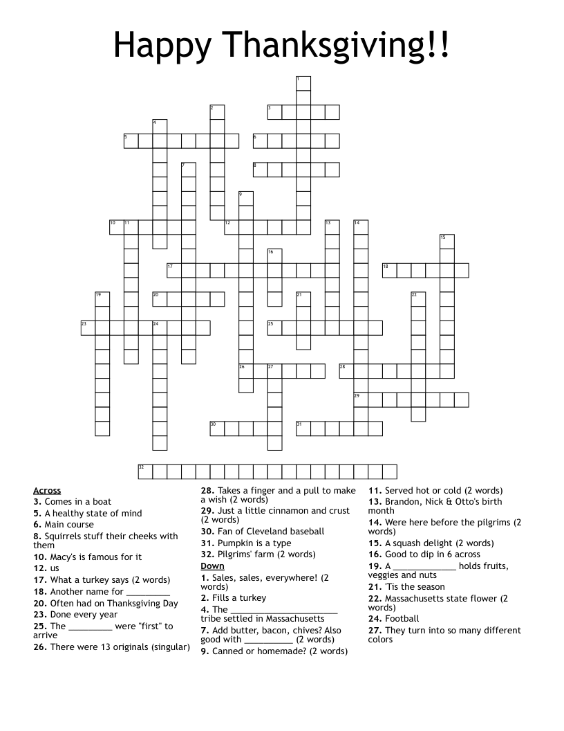 Happy Thanksgiving!! Crossword
