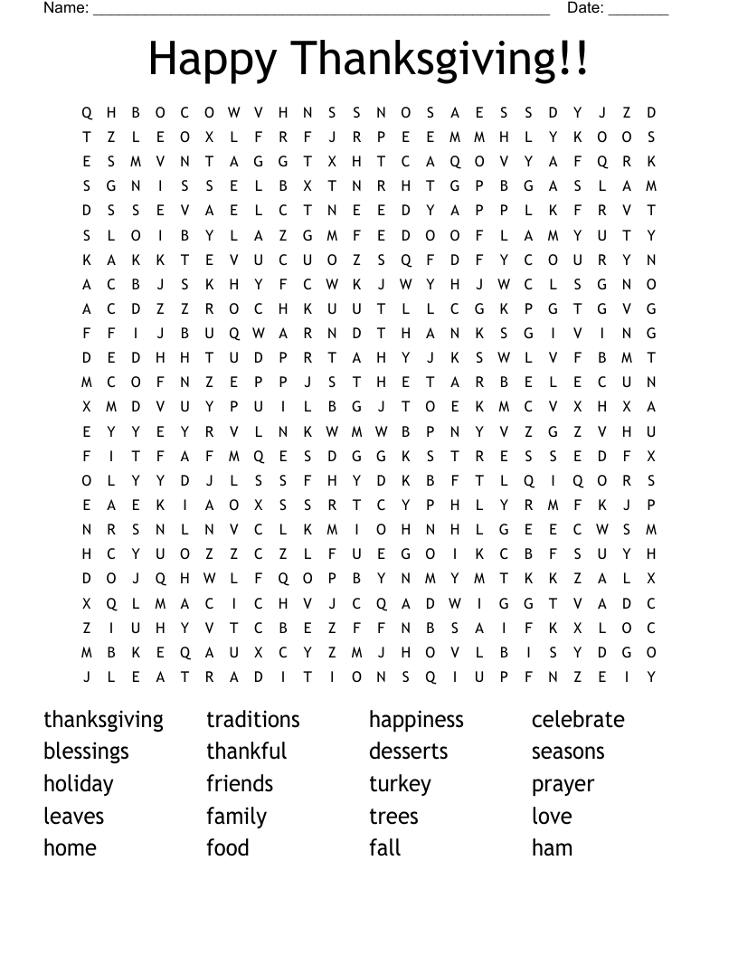 Happy Thanksgiving!! Word Search