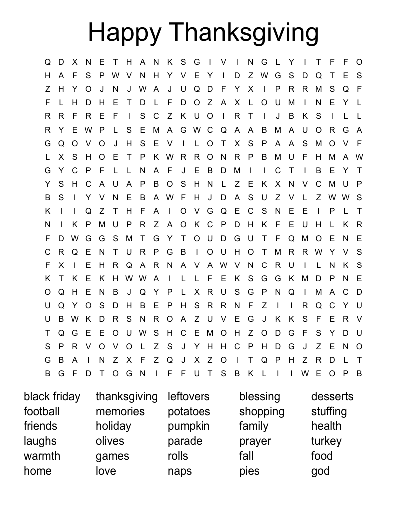 Happy Thanksgiving Word Search