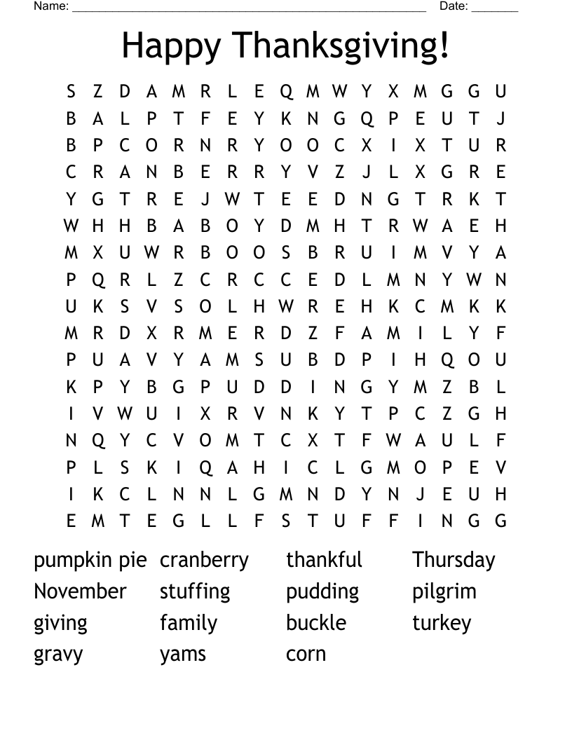 Happy Thanksgiving! Word Search