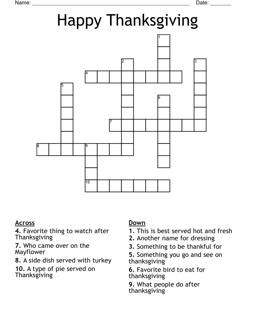 Happy Thanksgiving Crossword