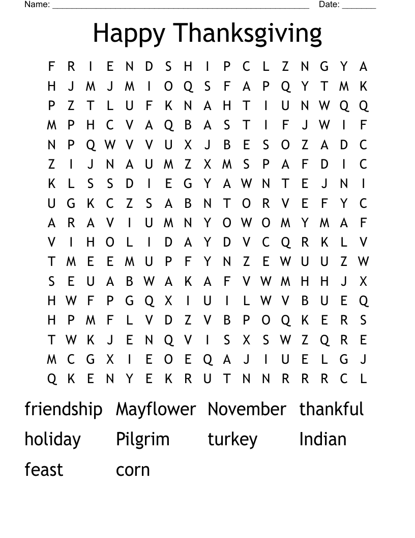 Happy Thanksgiving Word Search