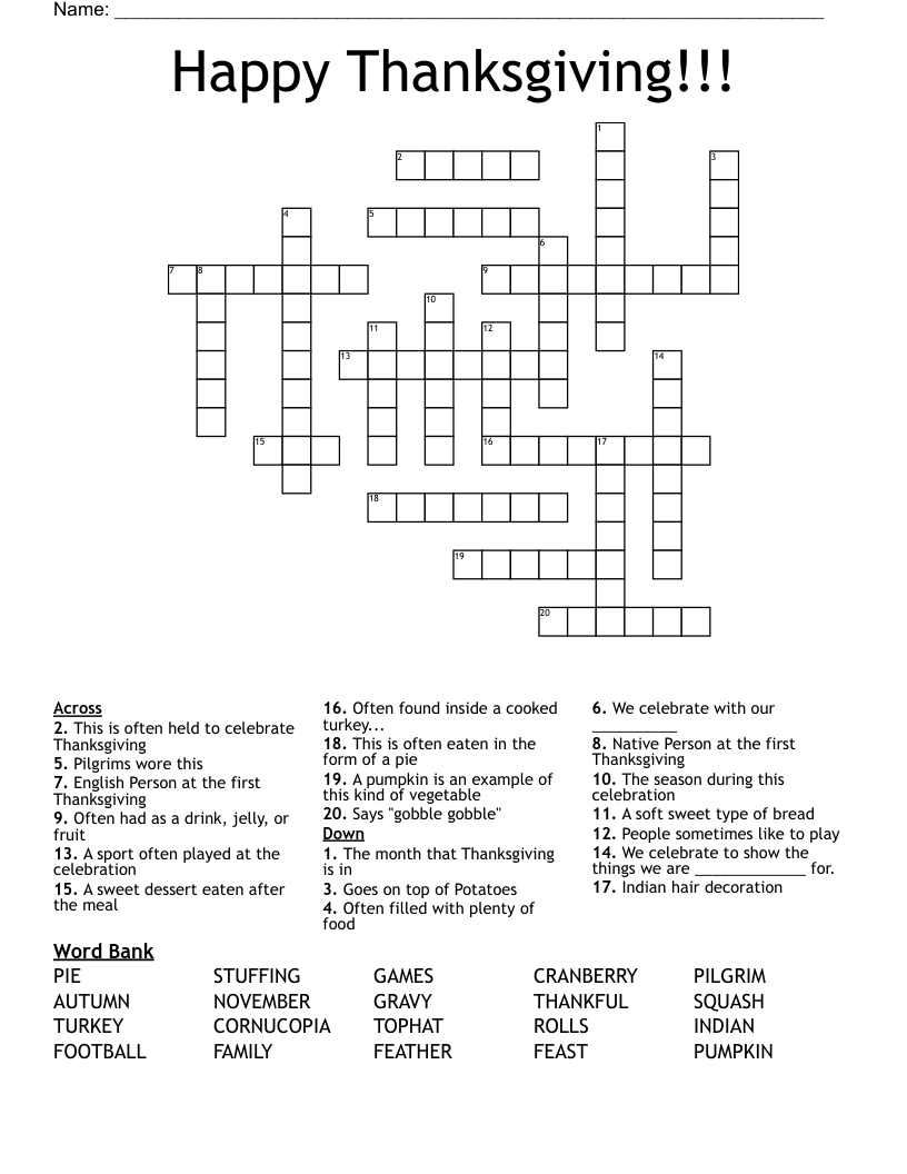 Happy Thanksgiving!!! Crossword