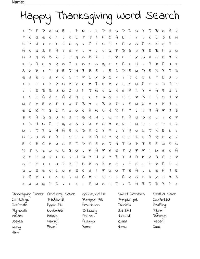 Happy Thanksgiving Word Search