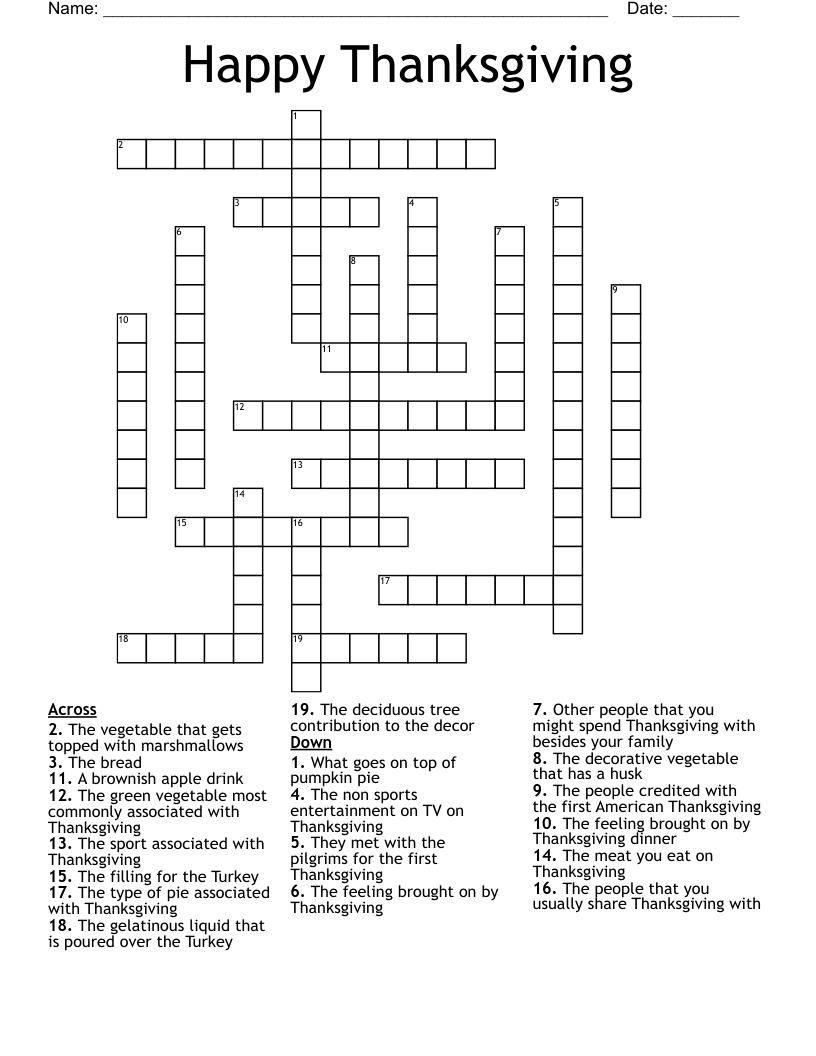 Happy Thanksgiving  Crossword