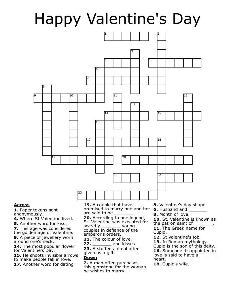 Happy Valentine's Day Crossword