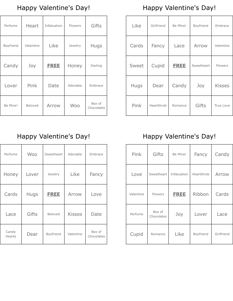 Happy Valentine's Day! Bingo Cards