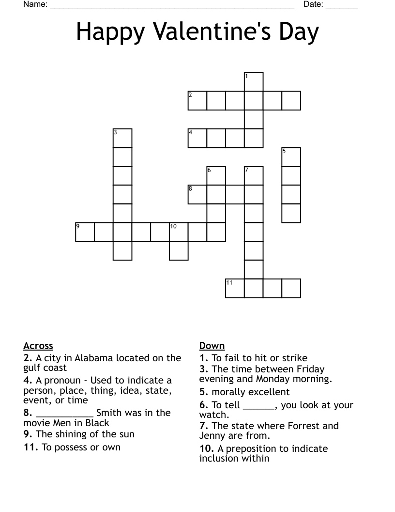 Happy Valentine's Day Crossword