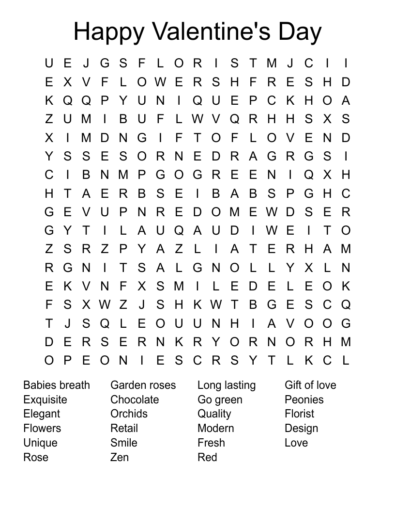 Happy Valentine's Day Word Search