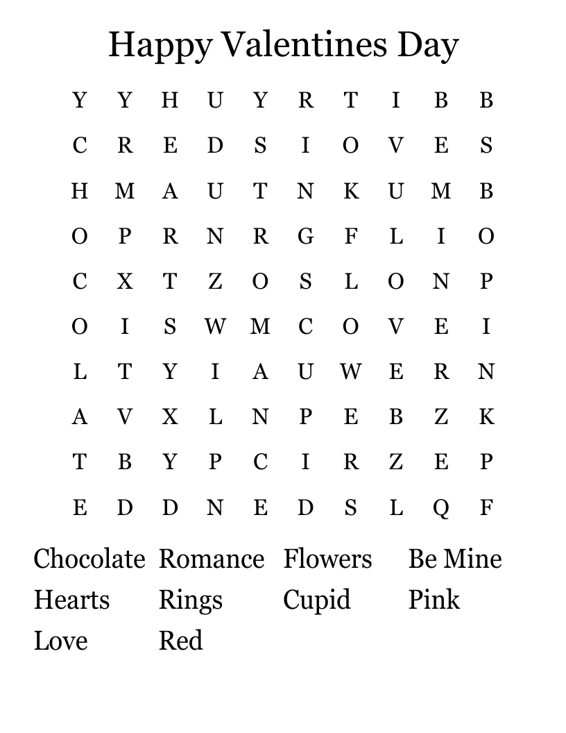 Happy Valentines Day Word Search