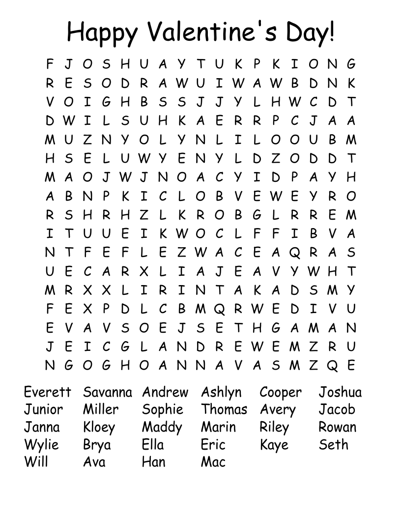 Happy Valentine's Day! Word Search