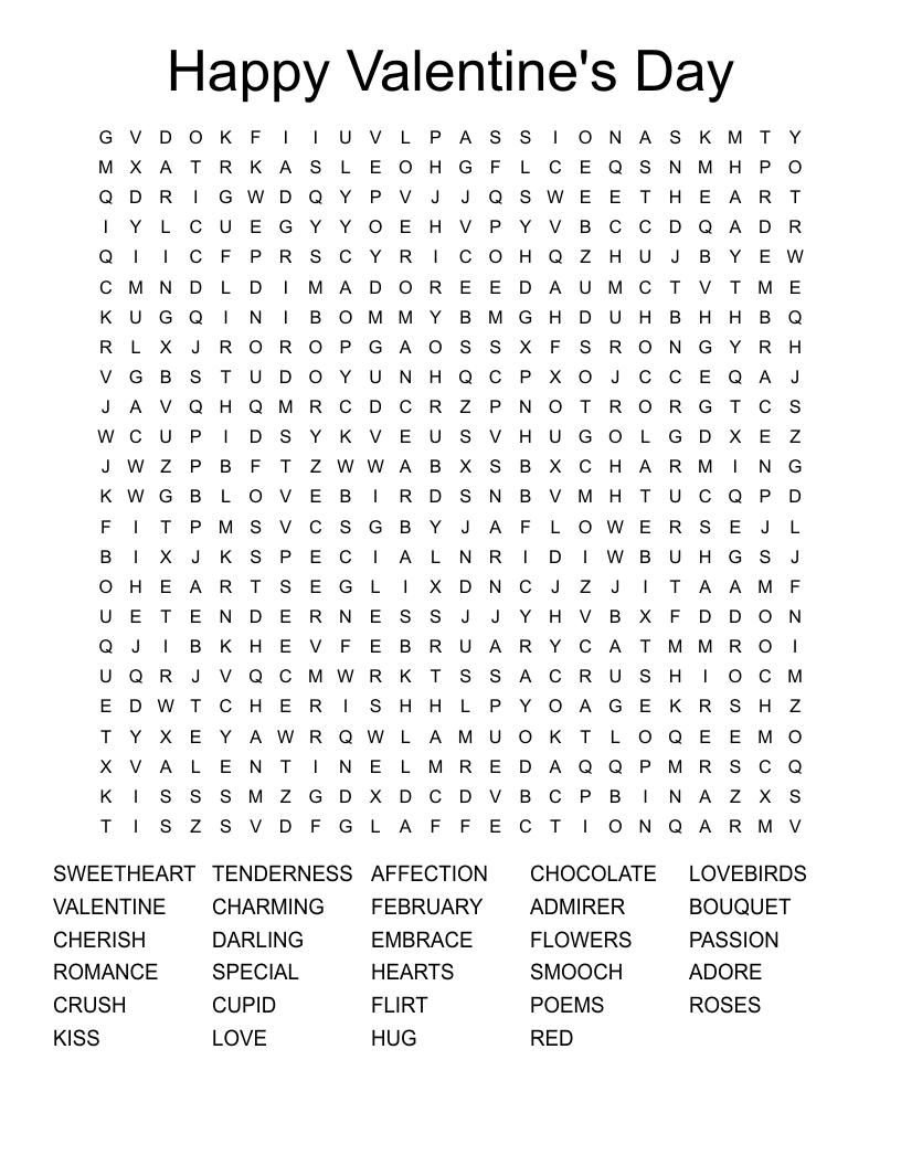 Happy Valentine's Day Word Search