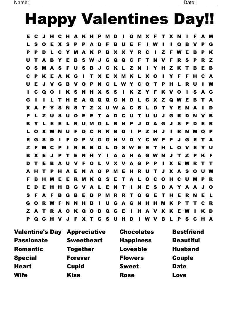 Happy Valentines Day!! Word Search