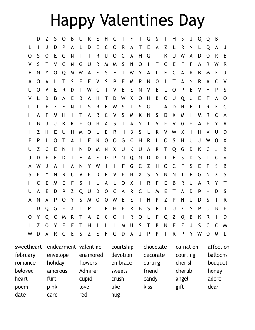 Happy Valentines Day Word Search