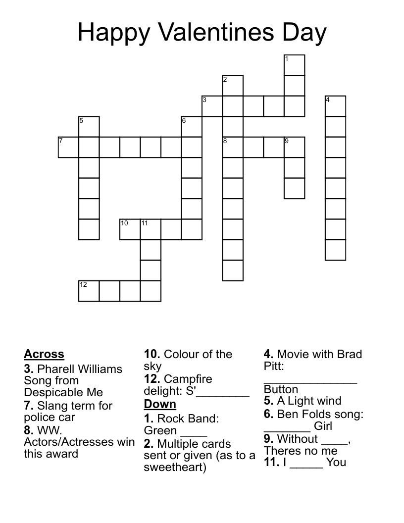 Happy Valentines Day Crossword