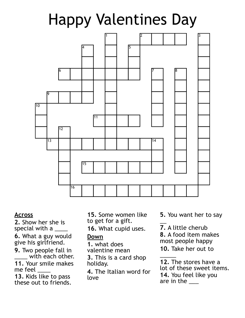 Happy Valentines Day Crossword