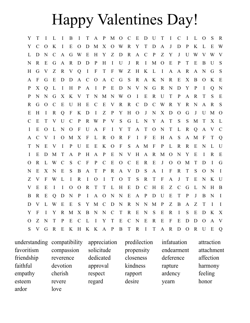 Happy Valentines Day! Word Search